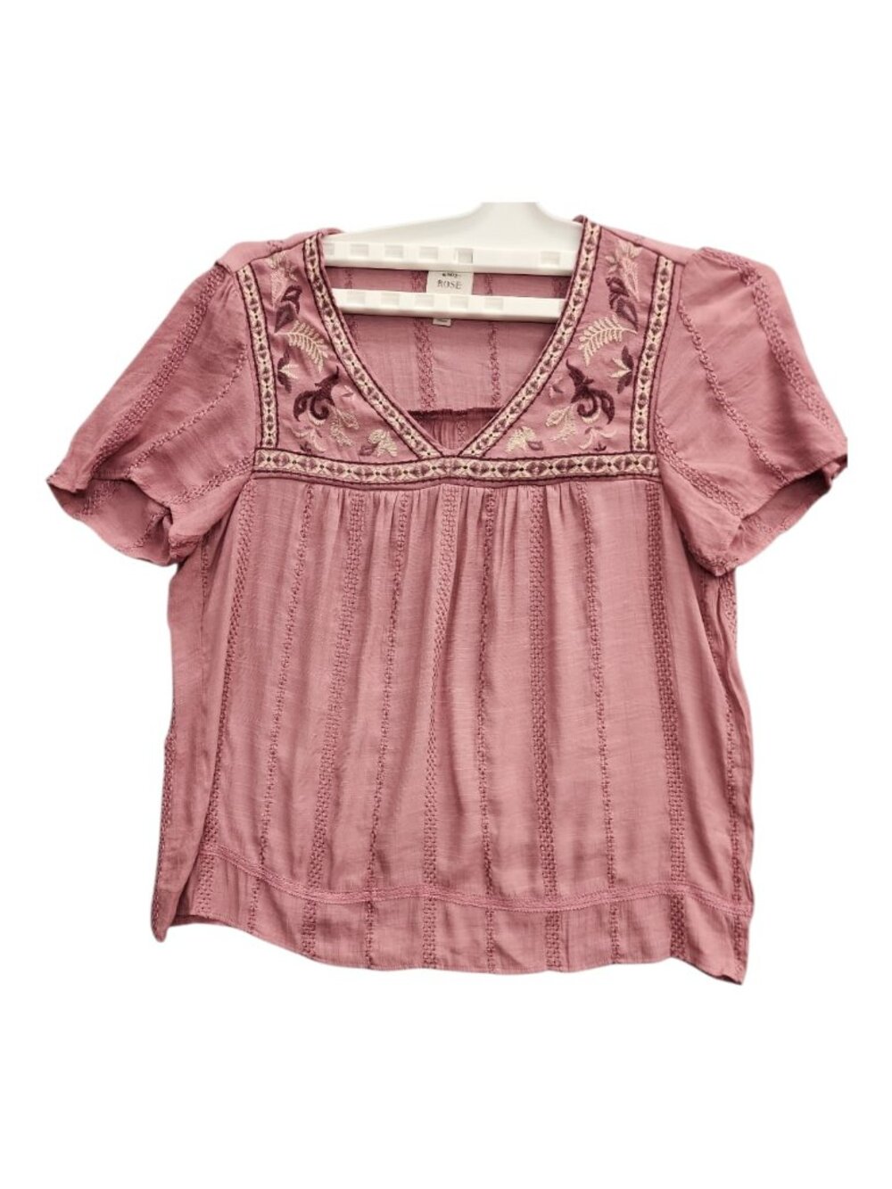Cottagecore Knox Rose Mauve Embroidered Babydoll Blouse Short Sleeve Size M - Picture 2 of 11
